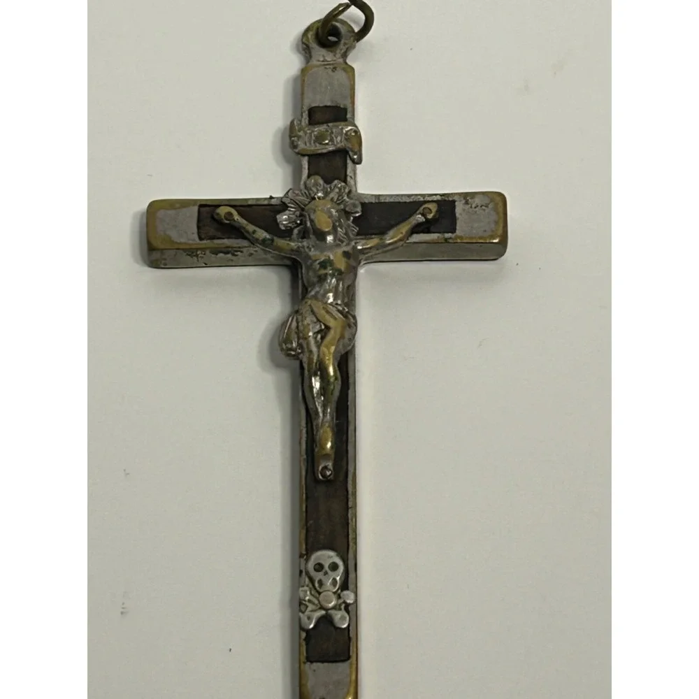 Antique Nuns Habit Pectoral CRUCIFIX W/‎ SKULL & CROSSBONES Cross 4